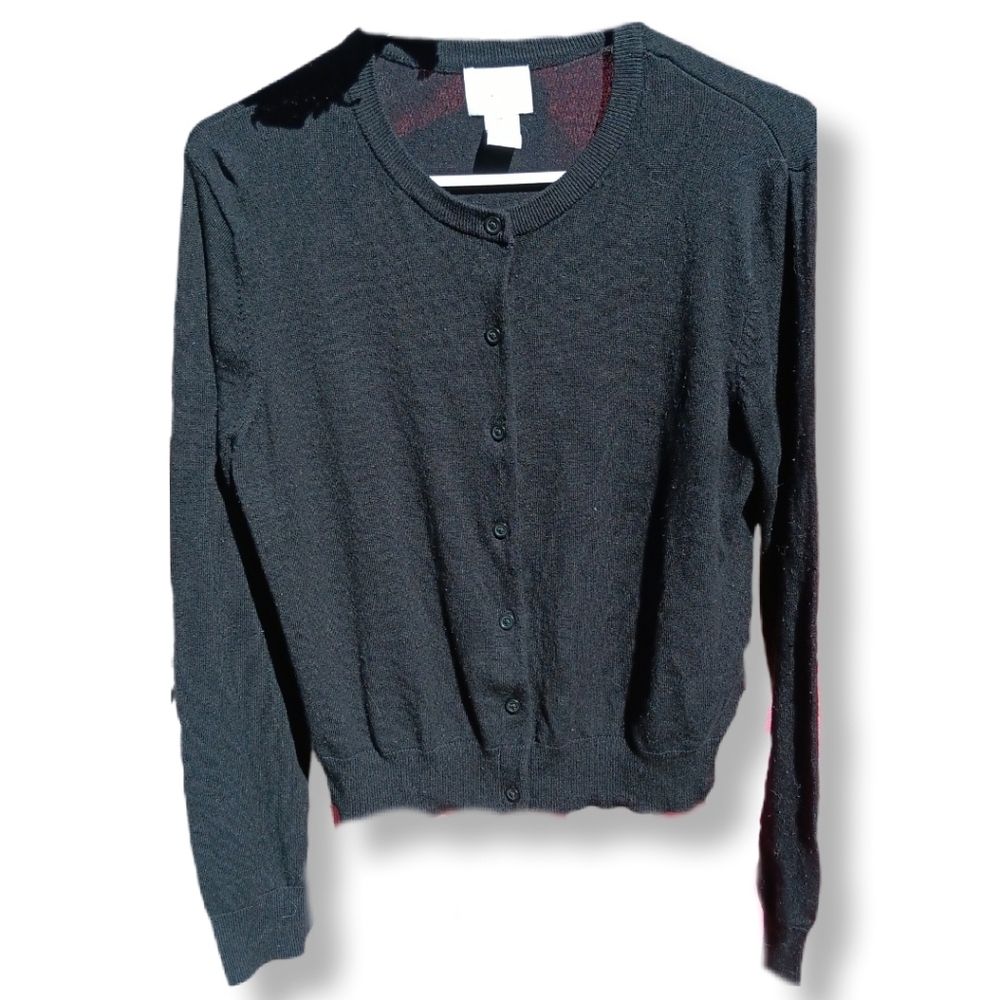 H&M Cardigan Sweater Button Down Black Size L